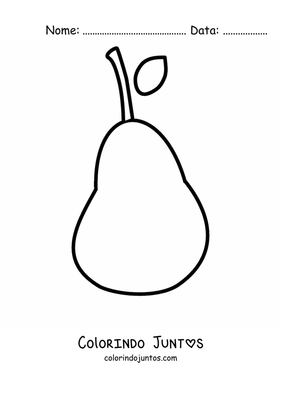 Desenho para colorir de uma pera com uma folha