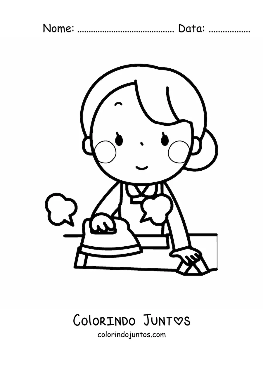 Desenho para colorir de uma mulher passando uma camisa