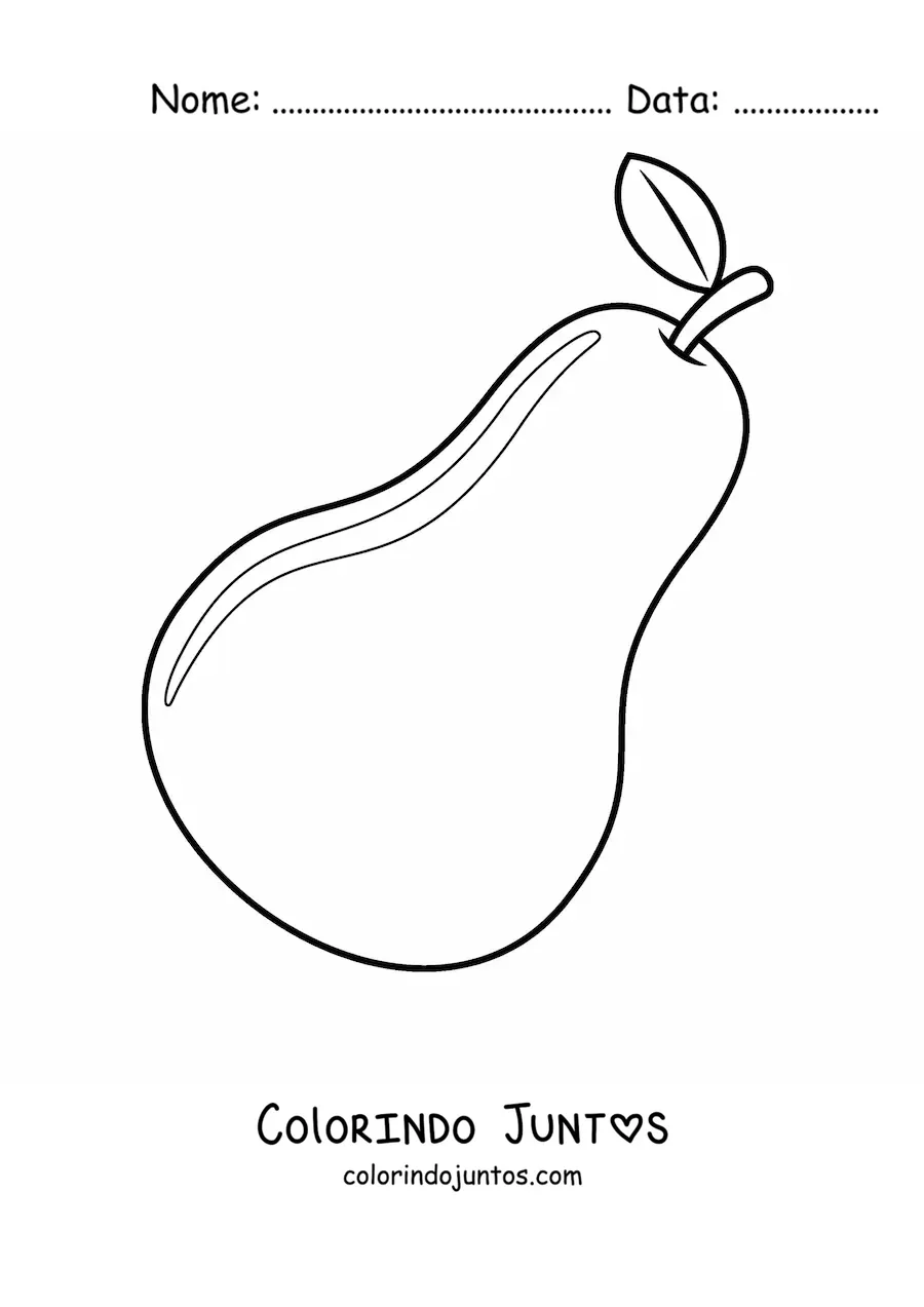 Desenho para colorir de uma pera brilhante com talo e folha