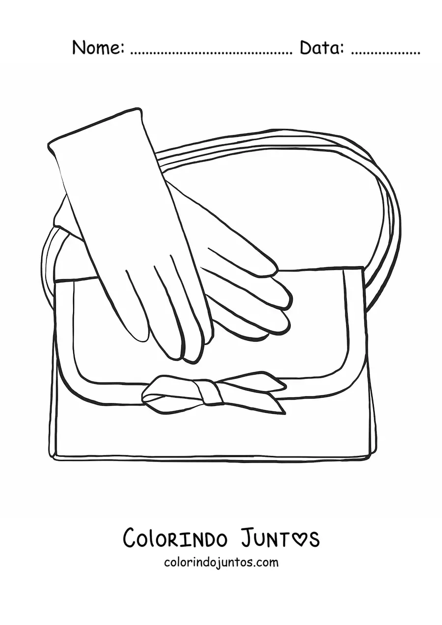 Desenho para colorir de um par de luvas e uma bolsa elegante