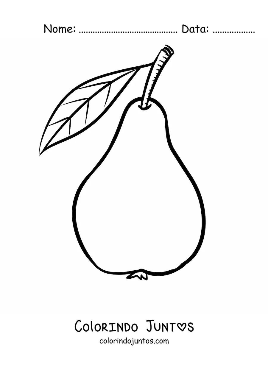 Desenho para colorir de uma pera com talo e folha