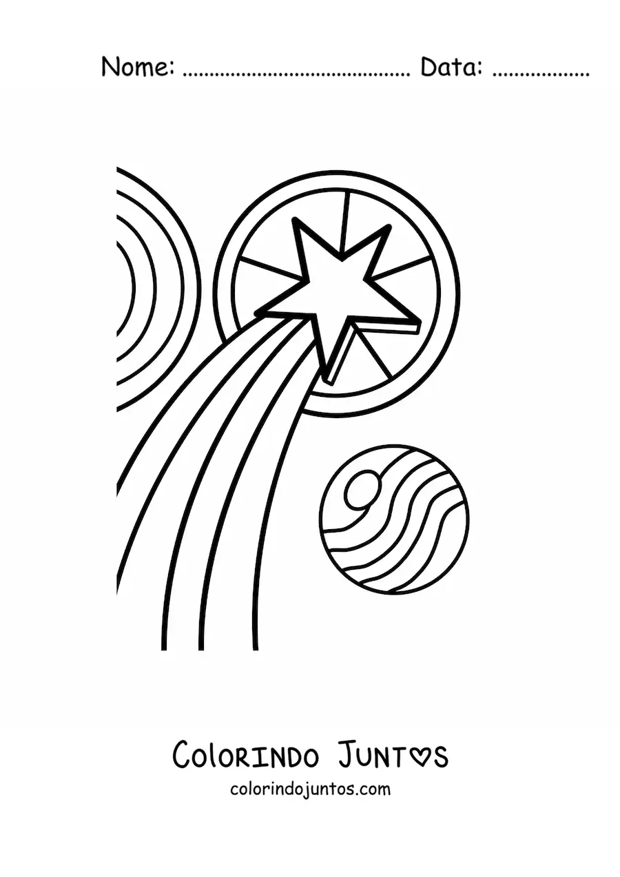 Desenho para colorir de uma estrela com enfeites e um gorro de Natal