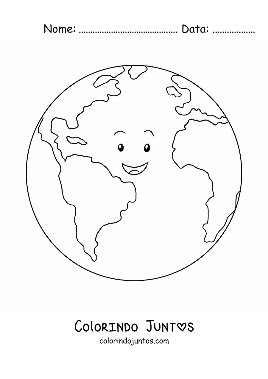 Desenho para colorir da Terra animada sorrindo