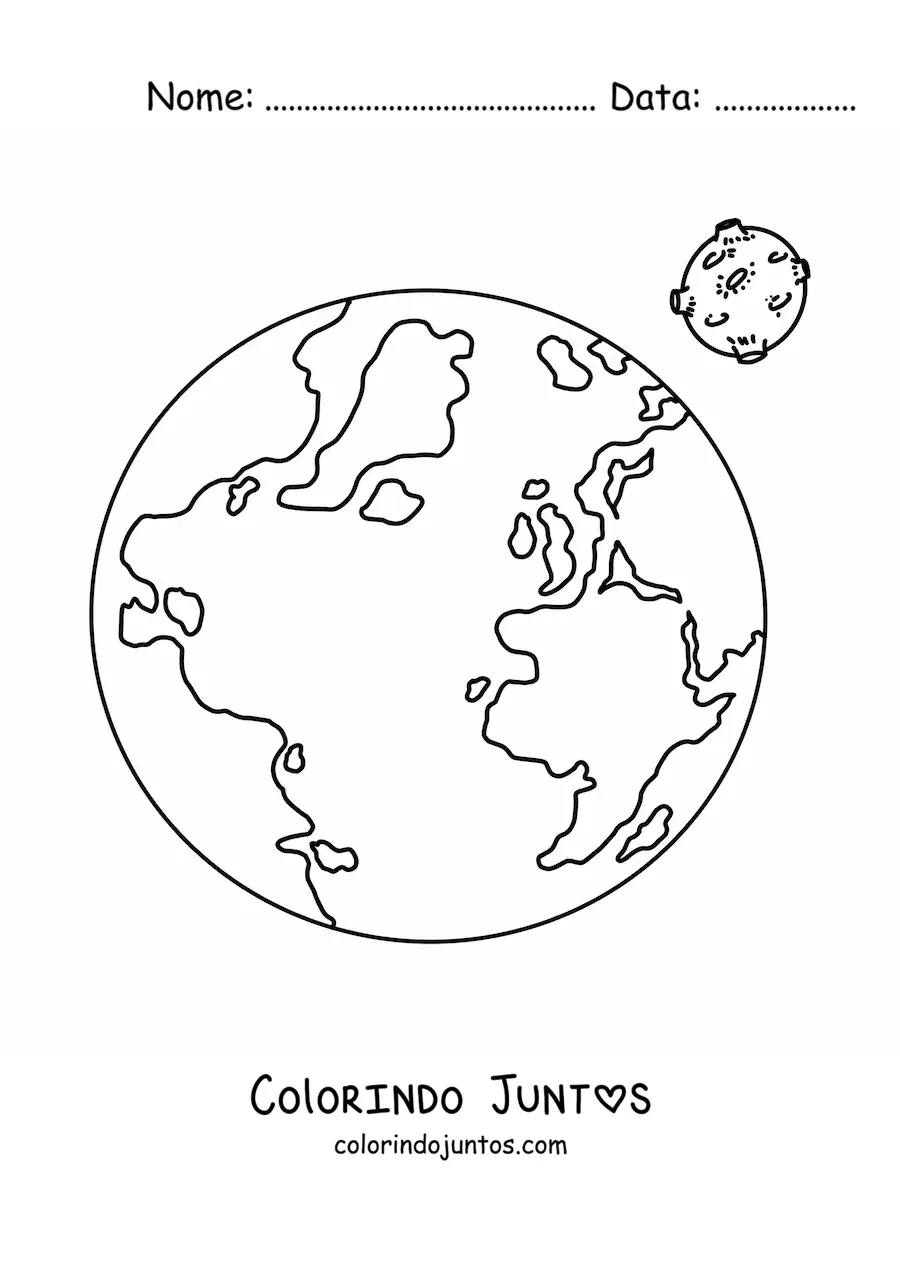 Desenho para colorir da Terra e da Lua