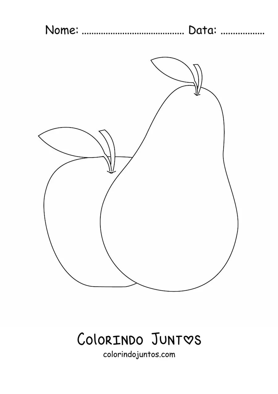 Desenho para colorir de uma pera e uma maçã