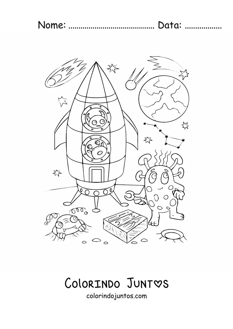Desenho para colorir de um alienígena em outro planeta