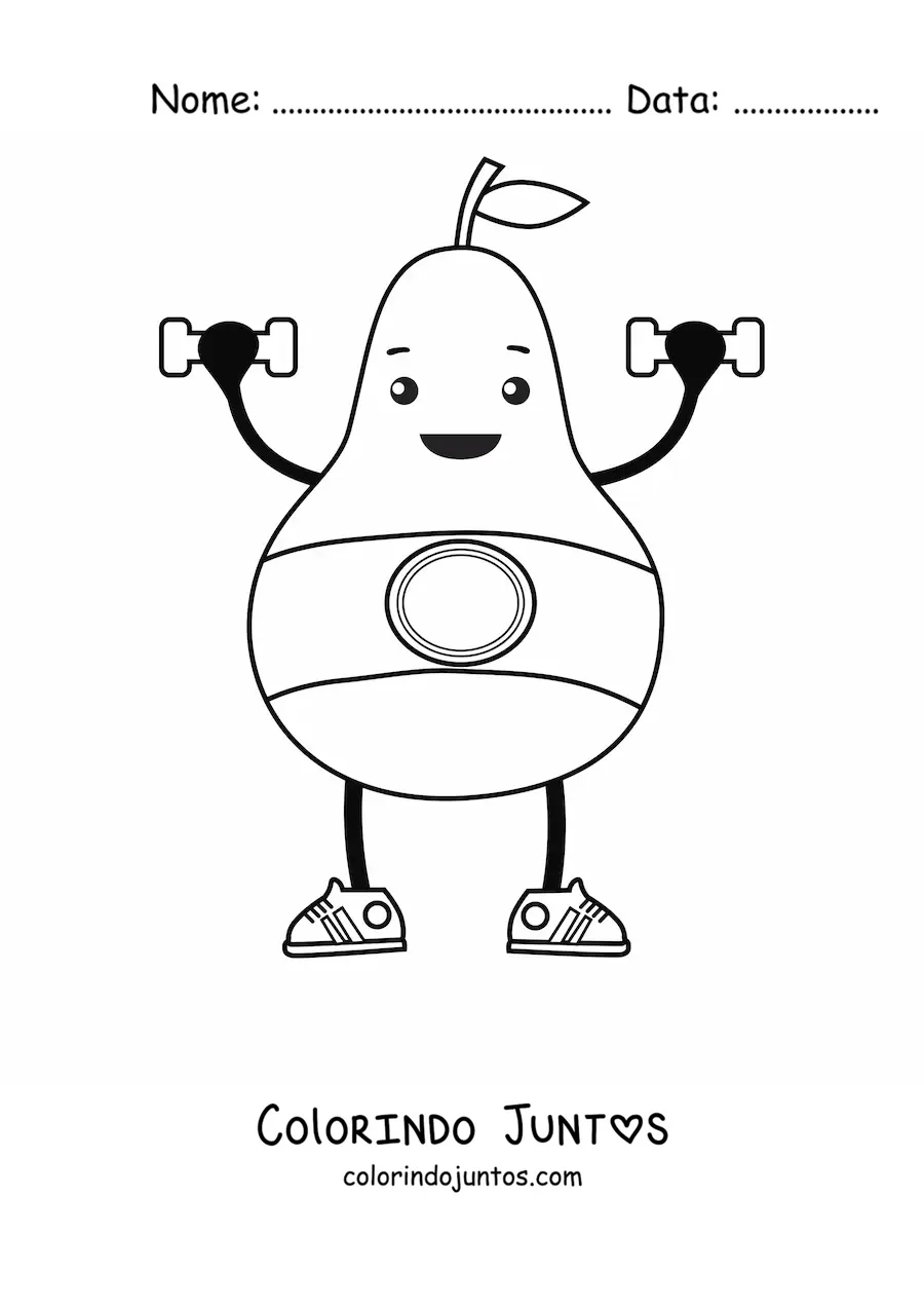 Desenho para colorir de uma pera animada fazendo exercício