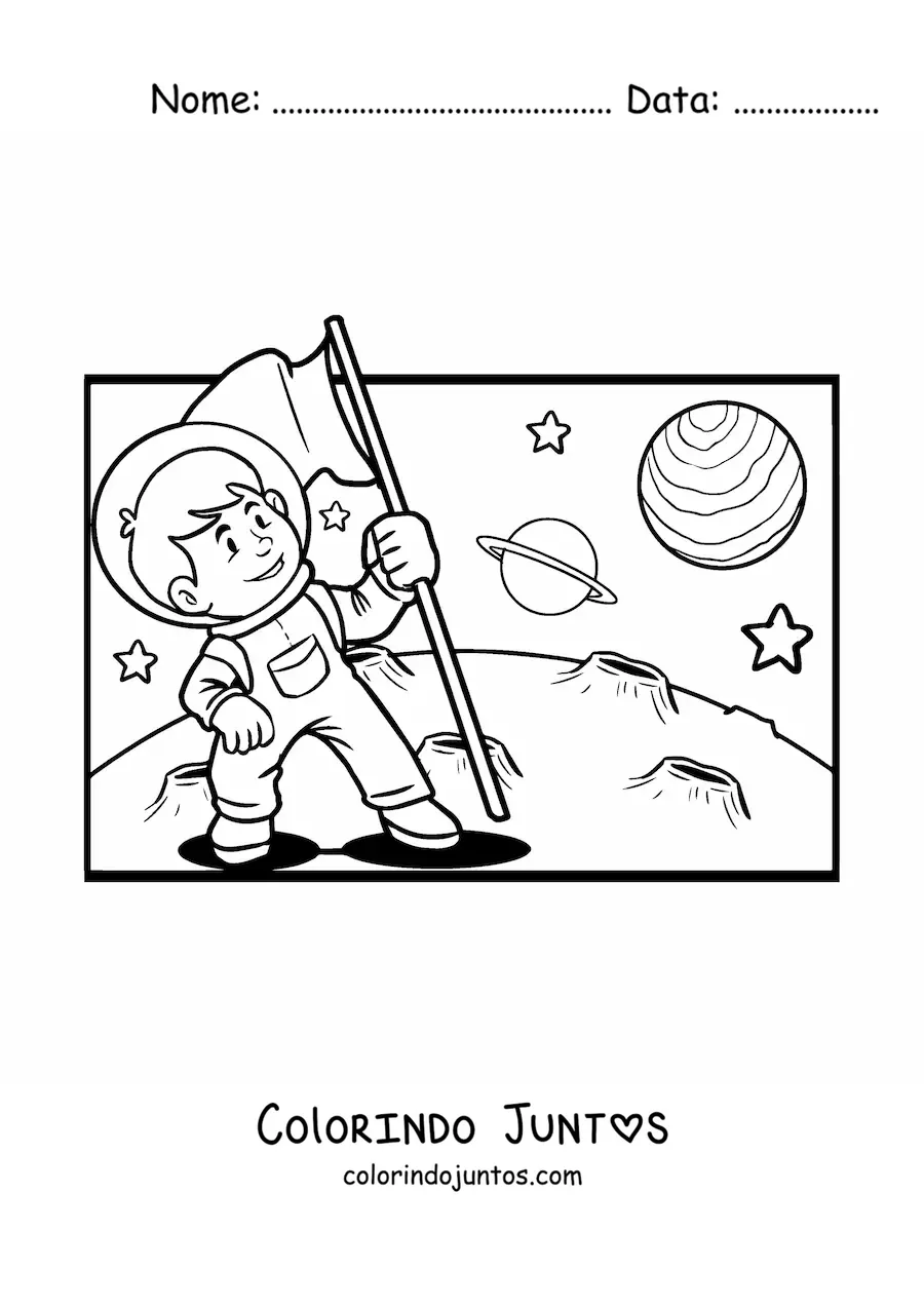 Desenho para colorir de um astronauta na Lua