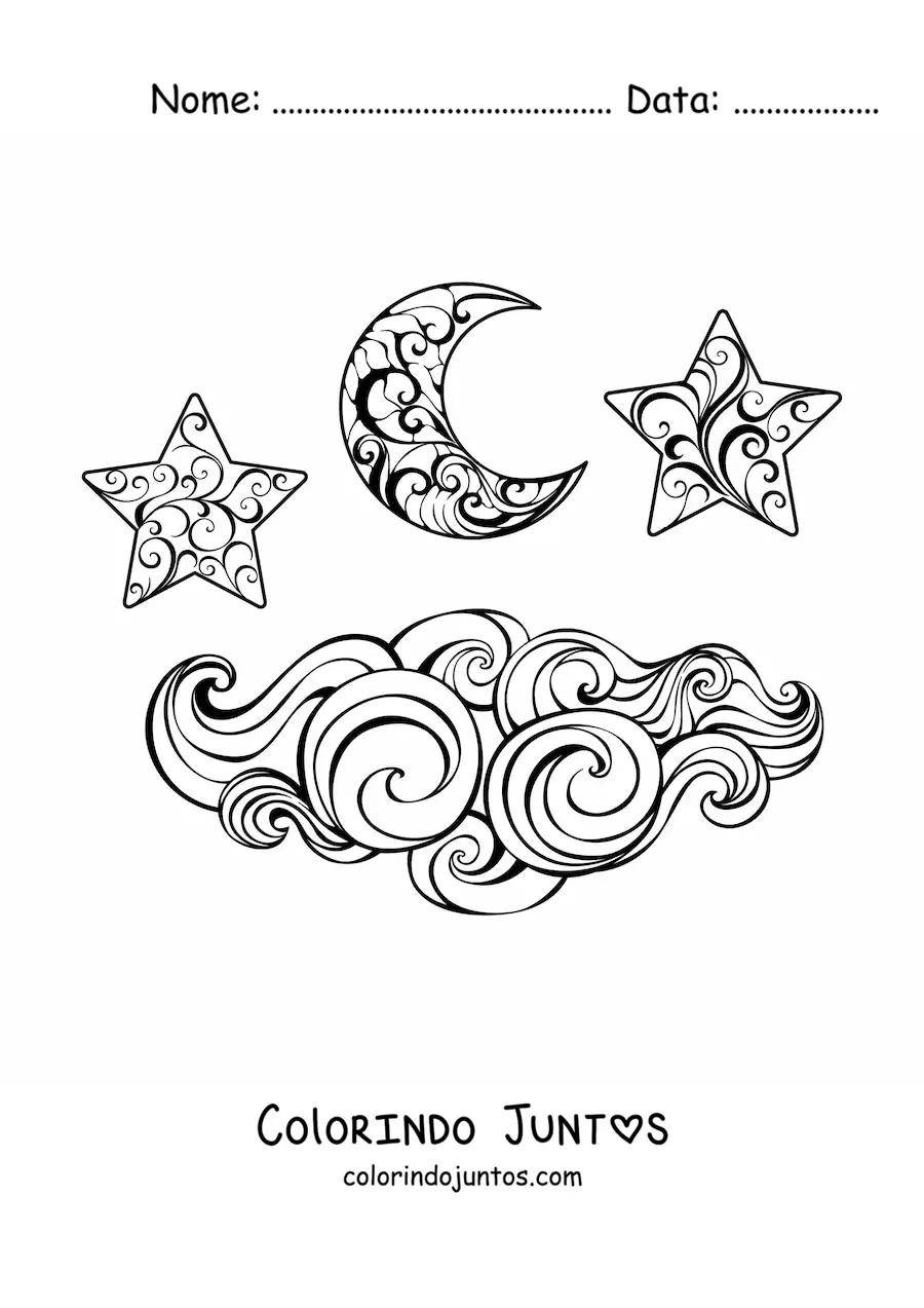 Desenho para colorir da Lua e das estrelas