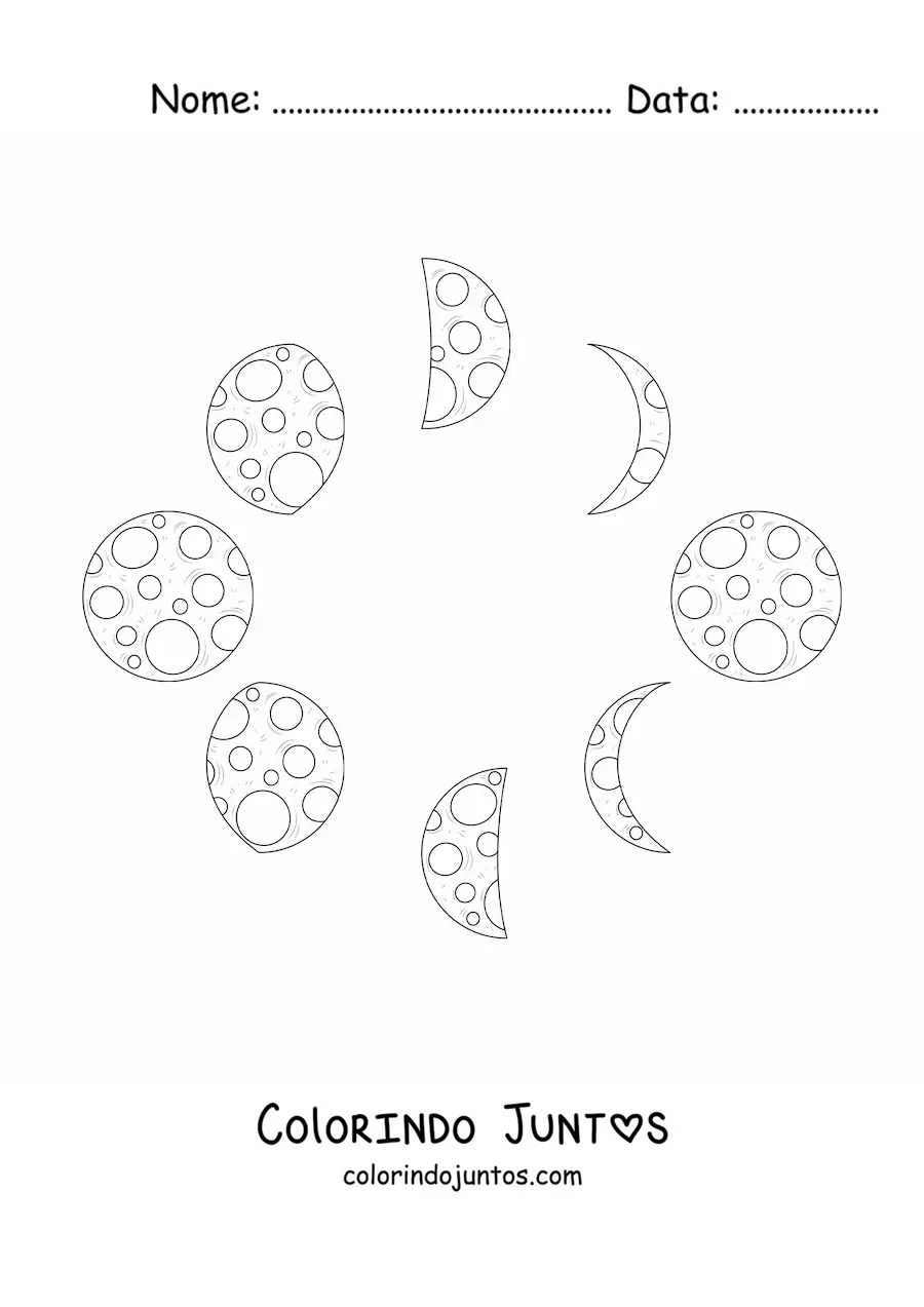 Desenho para colorir das fases da Lua