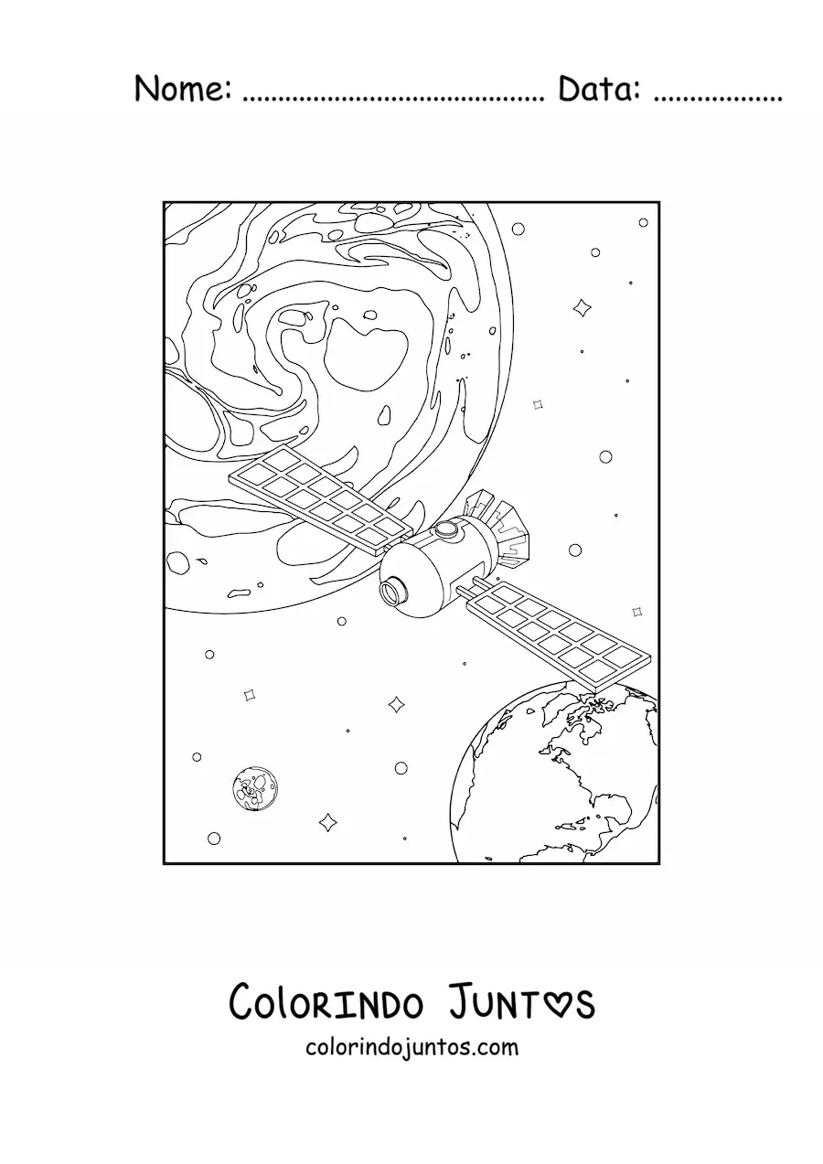 Desenho para colorir de um satelite no espaco