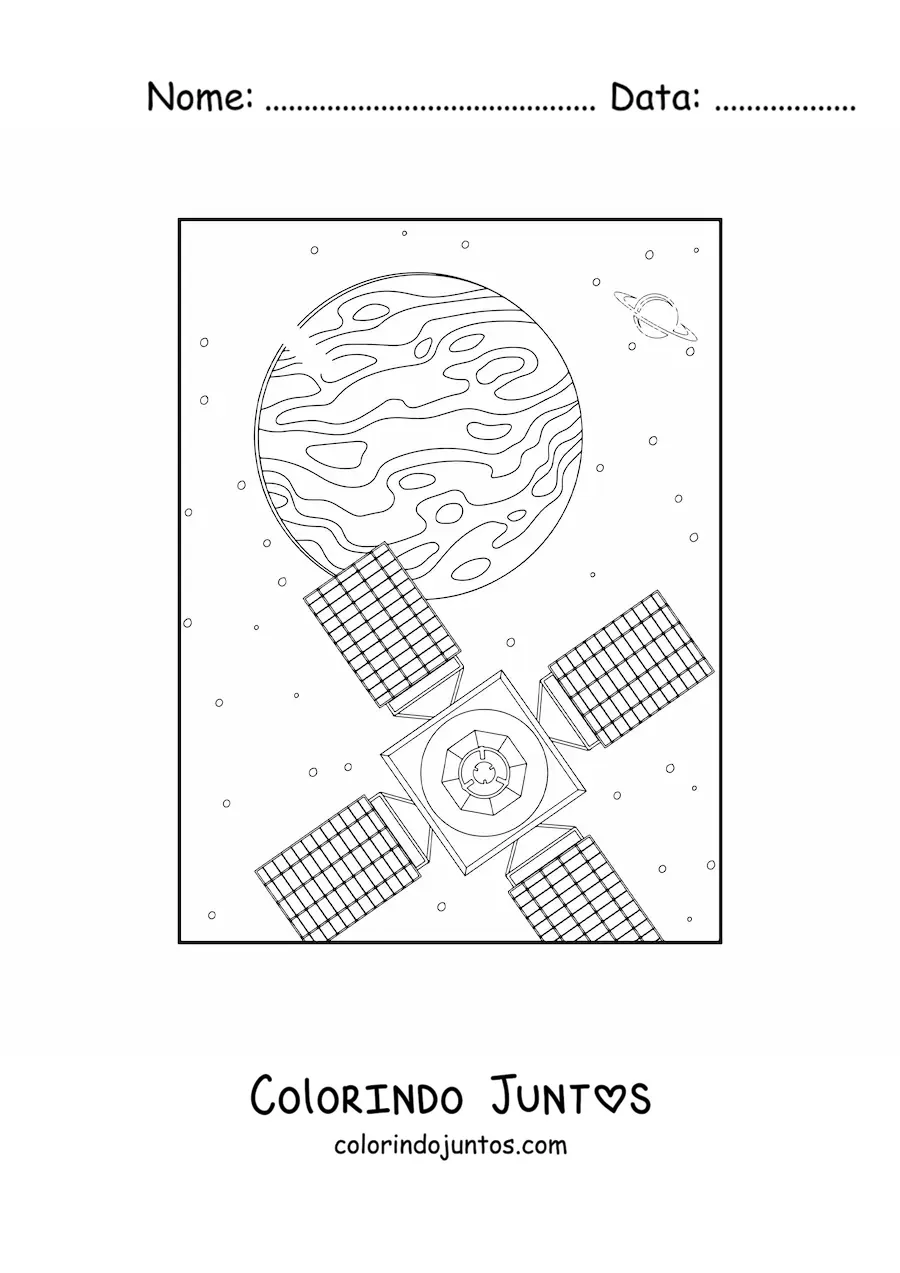 Desenho para colorir de um satelite e um planeta