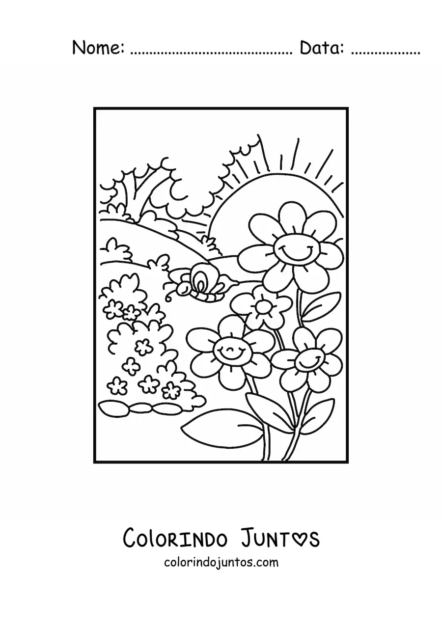 Desenho para colorir de uma paisagem primaveril