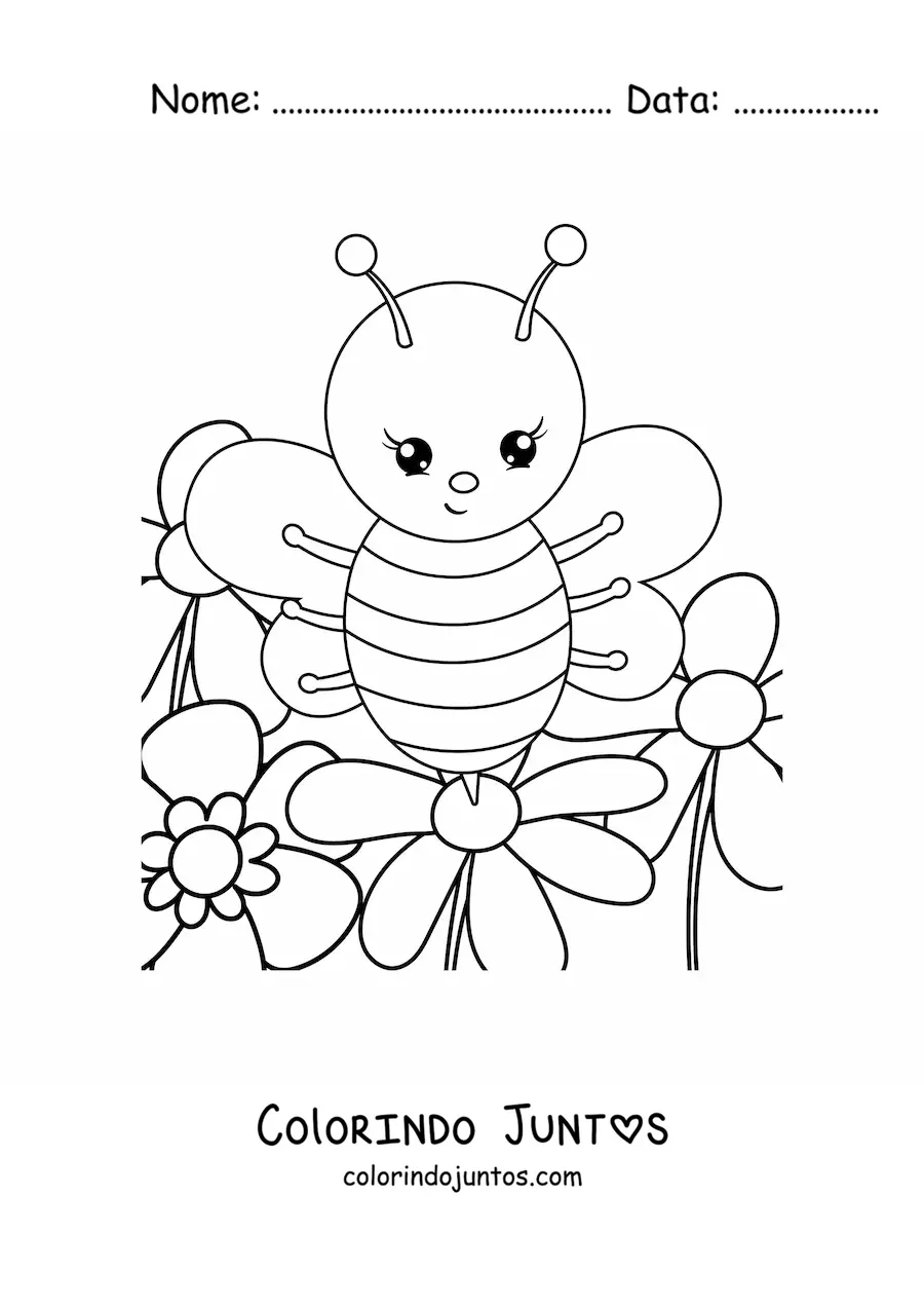 Desenho para colorir de uma abelha animada na primavera
