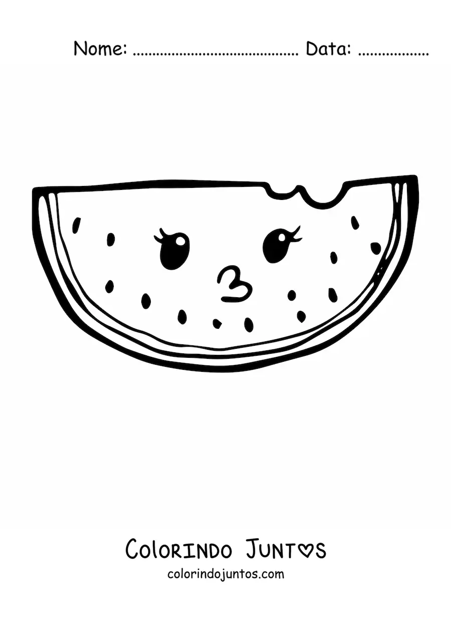 Desenho para colorir de uma melancia kawaii