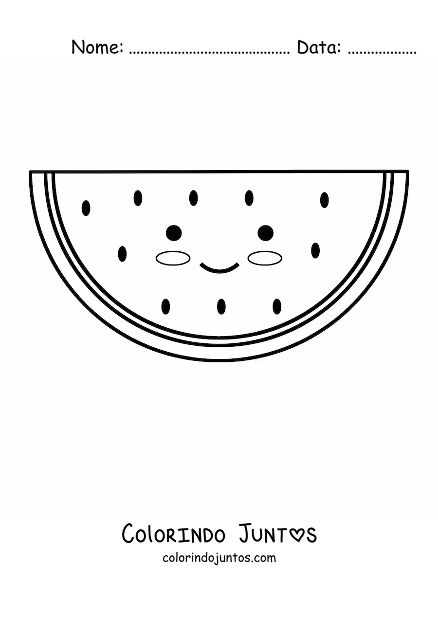Desenho para colorir de uma melancia kawaii sorridente