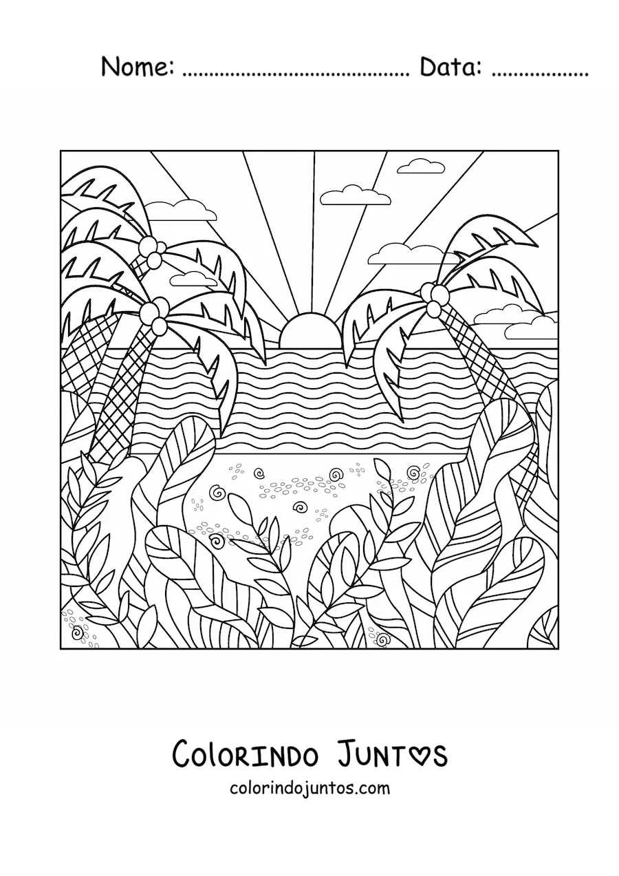 Desenho para colorir de uma paisagem com clima de verao