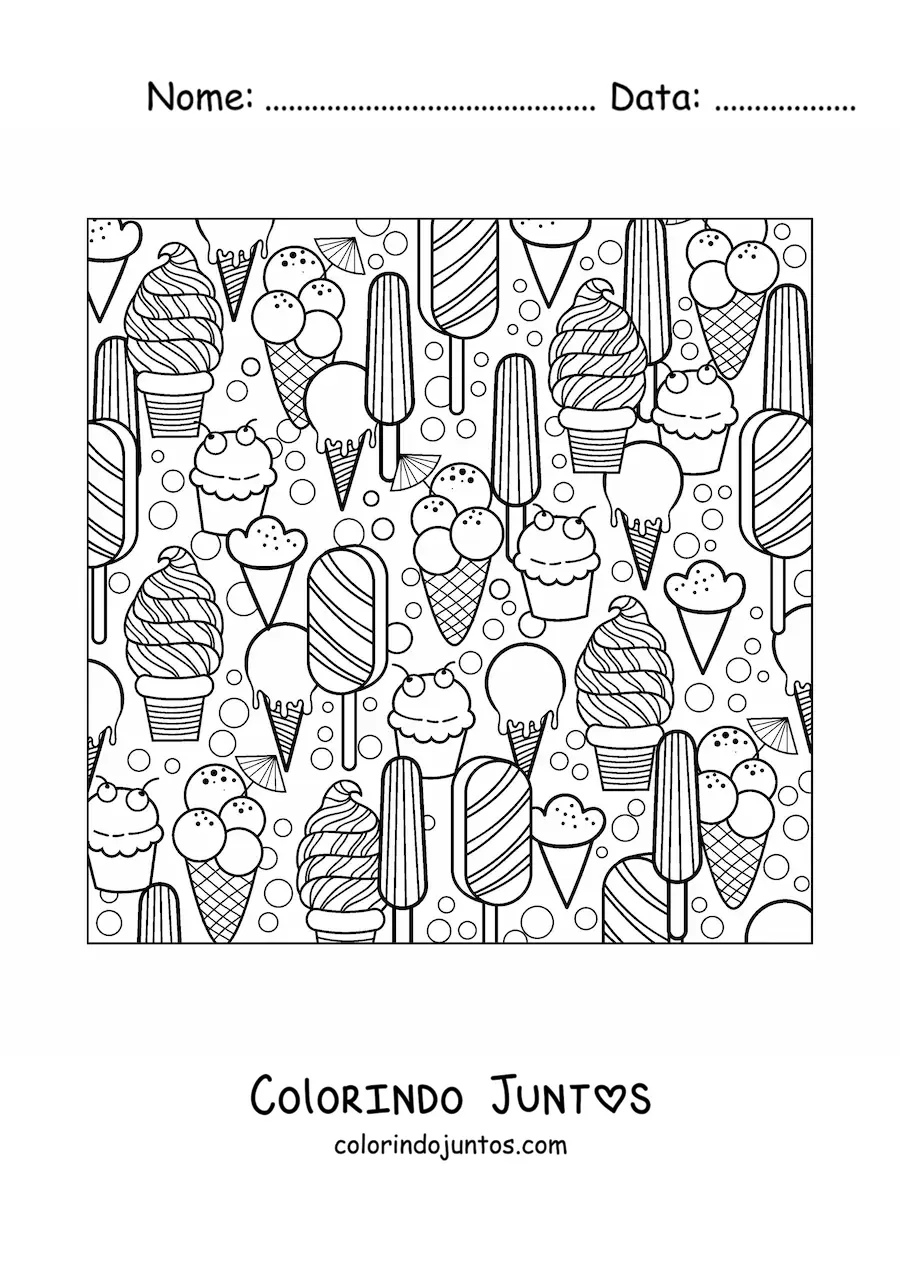 Desenho para colorir de varios sorvetes de verao