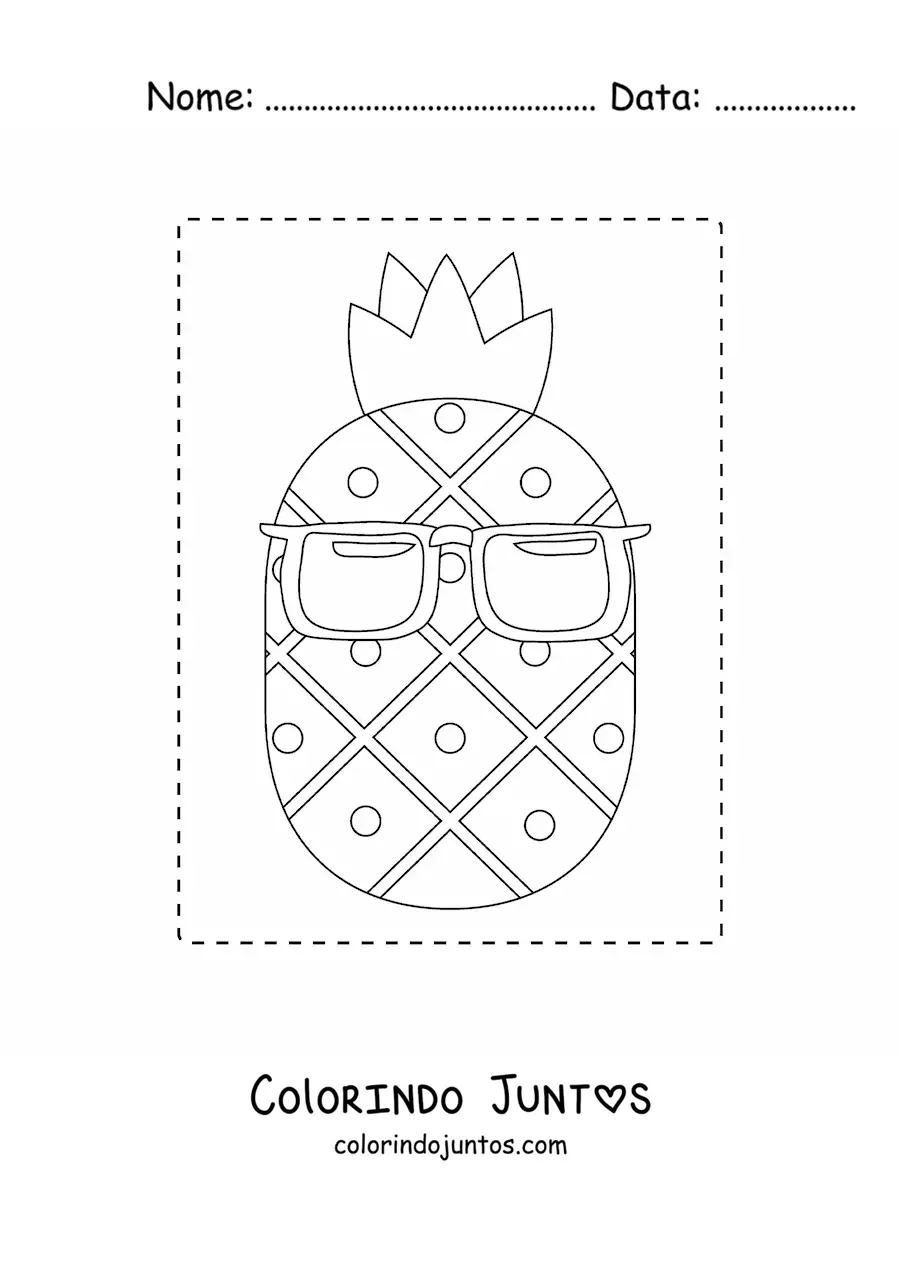 Desenho para colorir de um abacaxi com oculos de verao