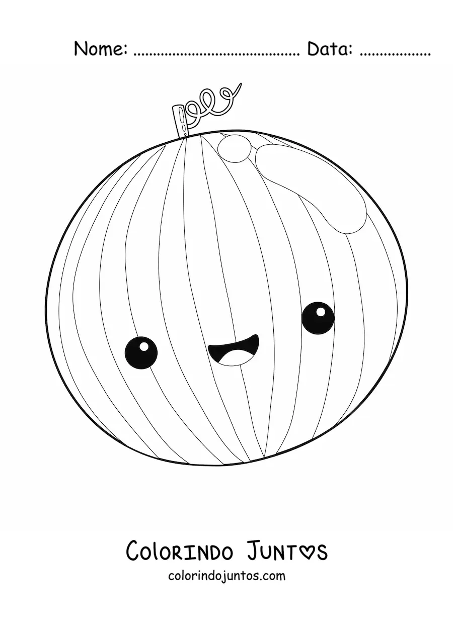 Desenho para colorir de uma melancia inteira kawaii alegre