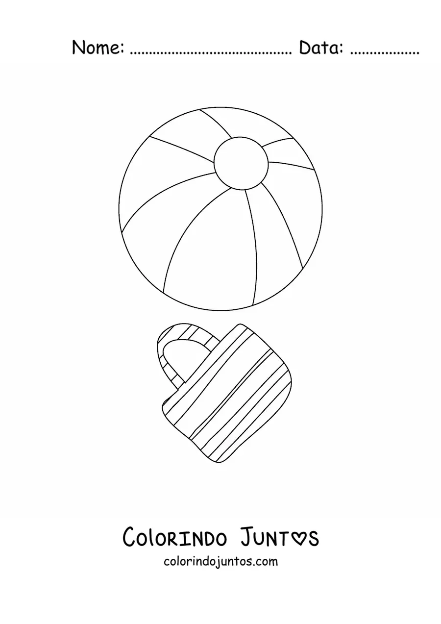 Desenho para colorir de uma bolsa e uma bola de verao
