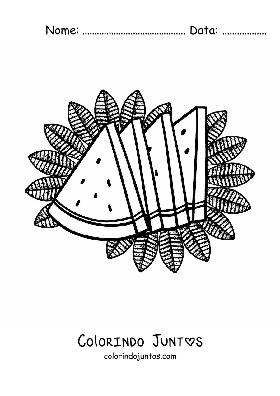 Desenho para colorir de varias fatias de melancia de verao