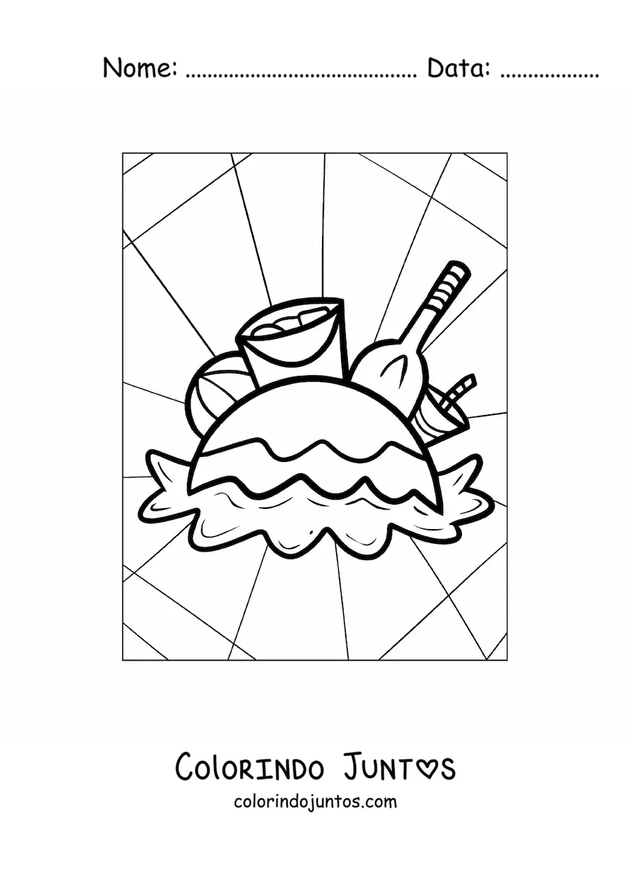 Desenho para colorir de varios brinquedos de praia para o verao