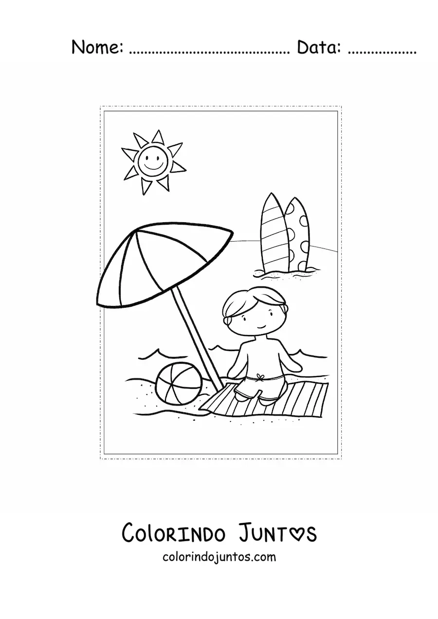 Desenho para colorir de um menino nas ferias de verao