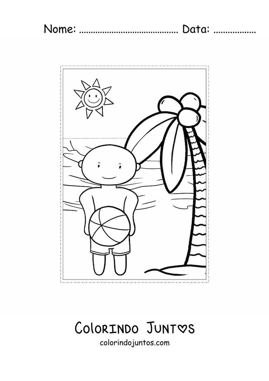 Desenho para colorir de um menino brincando no verao