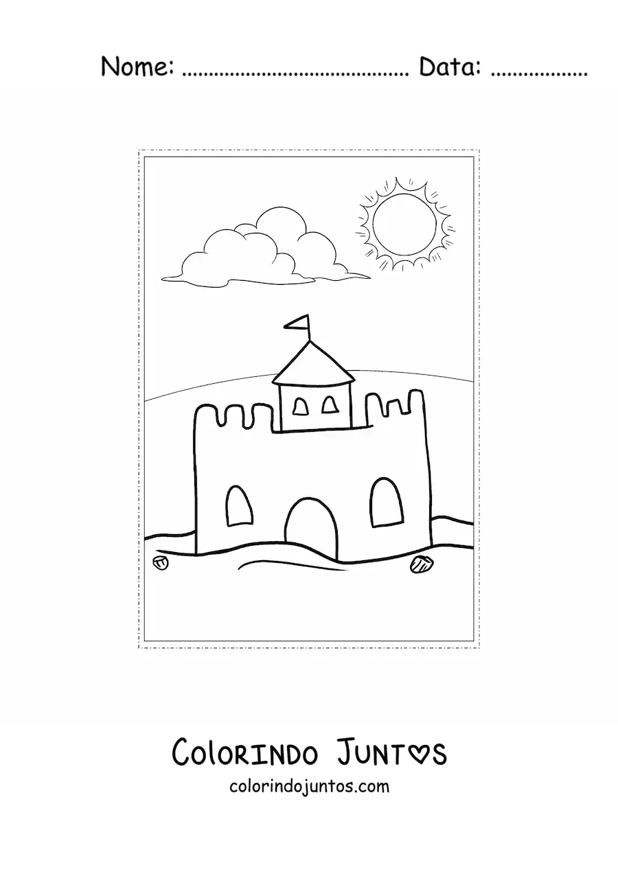 Desenho para colorir de um castelo de areia no verao