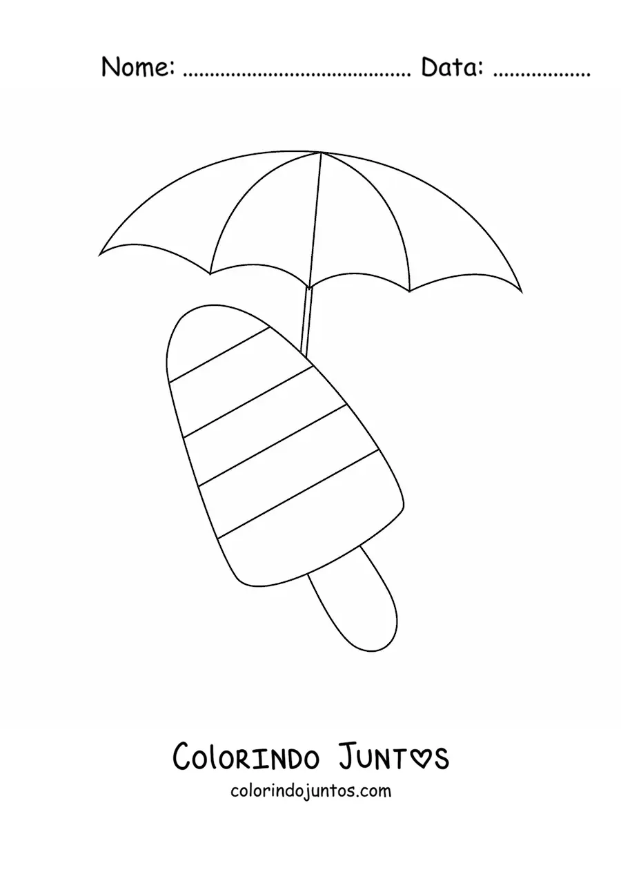 Desenho para colorir de um guarda-sol e um picole para o verao
