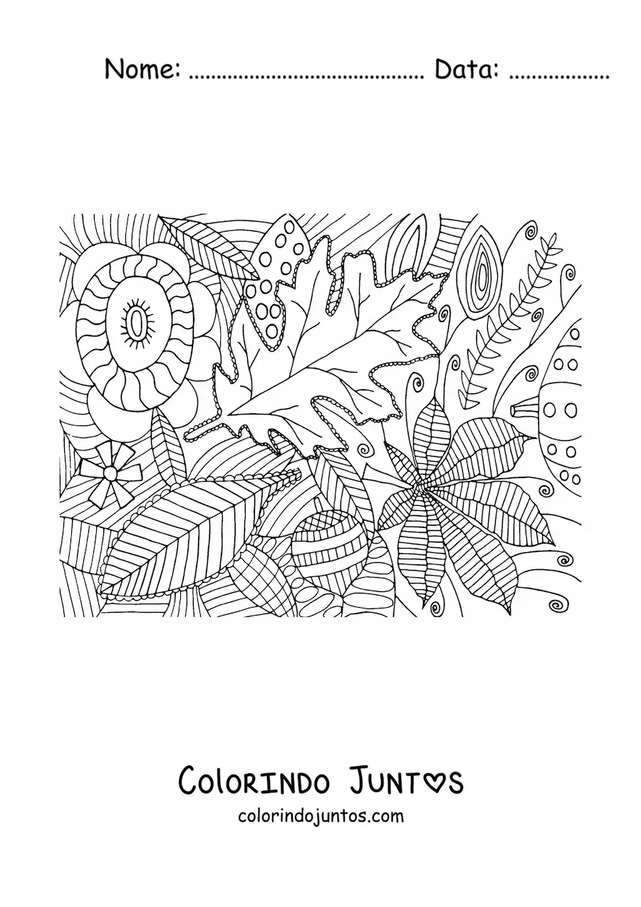 Desenho para colorir de varias folhas de outono