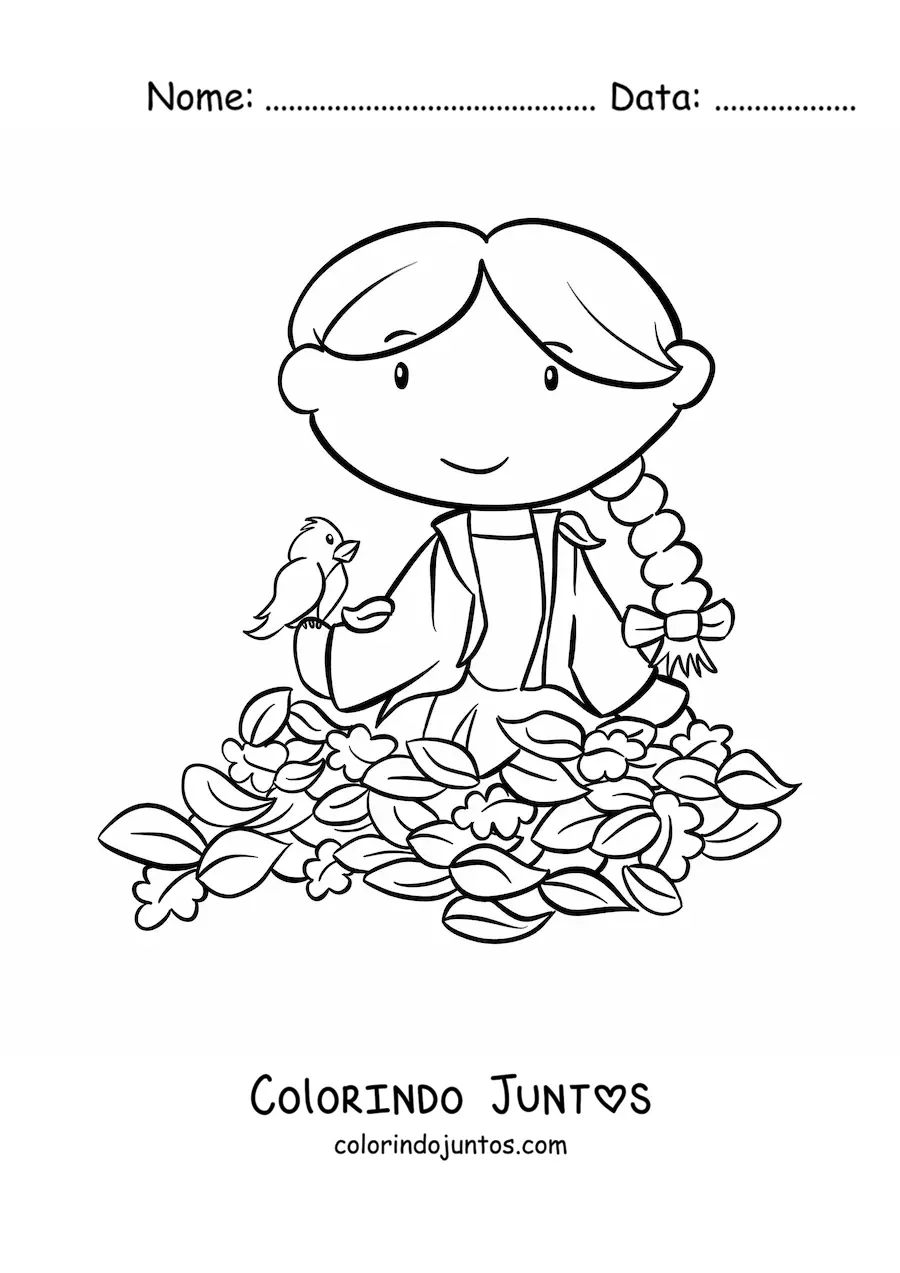 Desenho para colorir de uma menina no outono