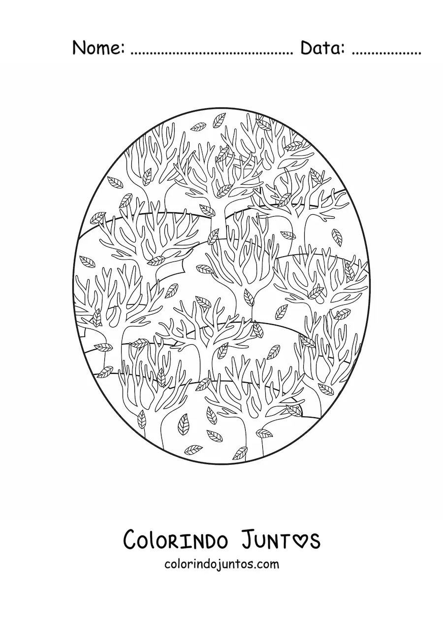 Desenho para colorir de varias arvores no outono