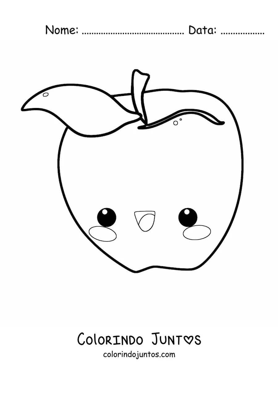 Desenho para colorir de uma maçã kawaii animada