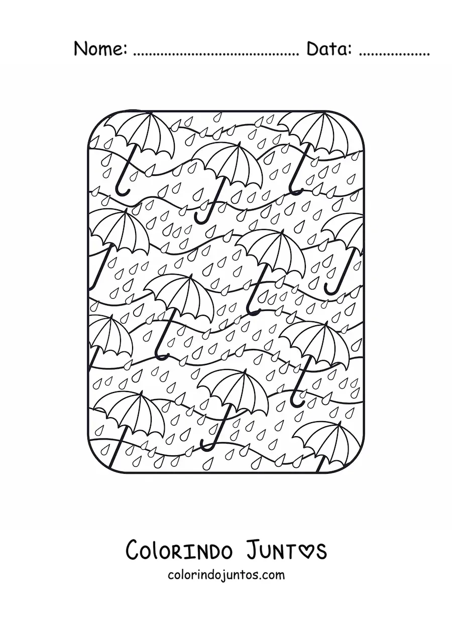Desenho para colorir de varios guarda-chuvas e chuva de outono