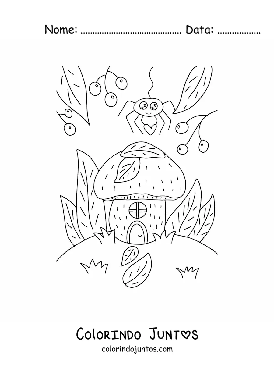Desenho para colorir de uma casa de fada da floresta de outono