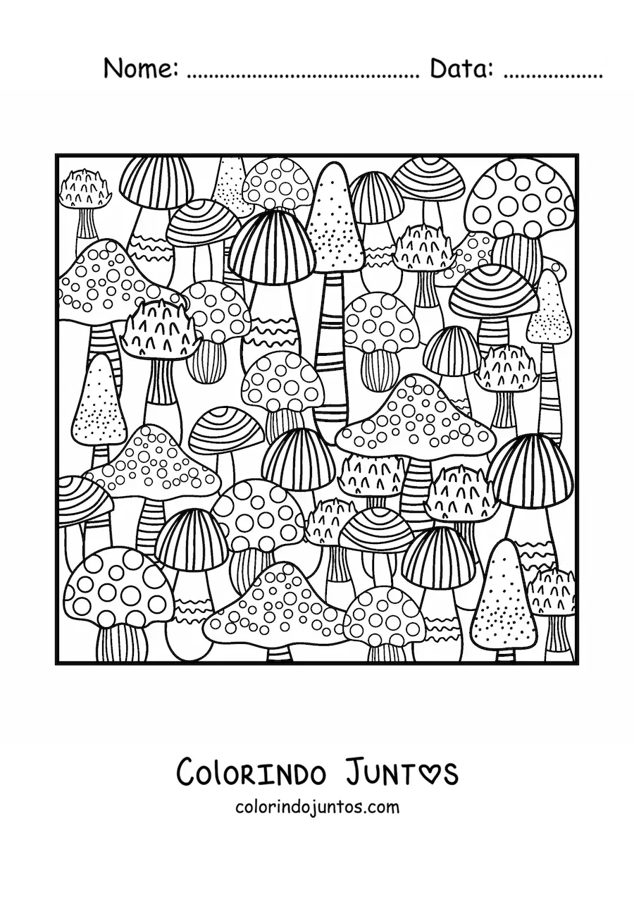 Desenho para colorir de varios cogumelos de outono