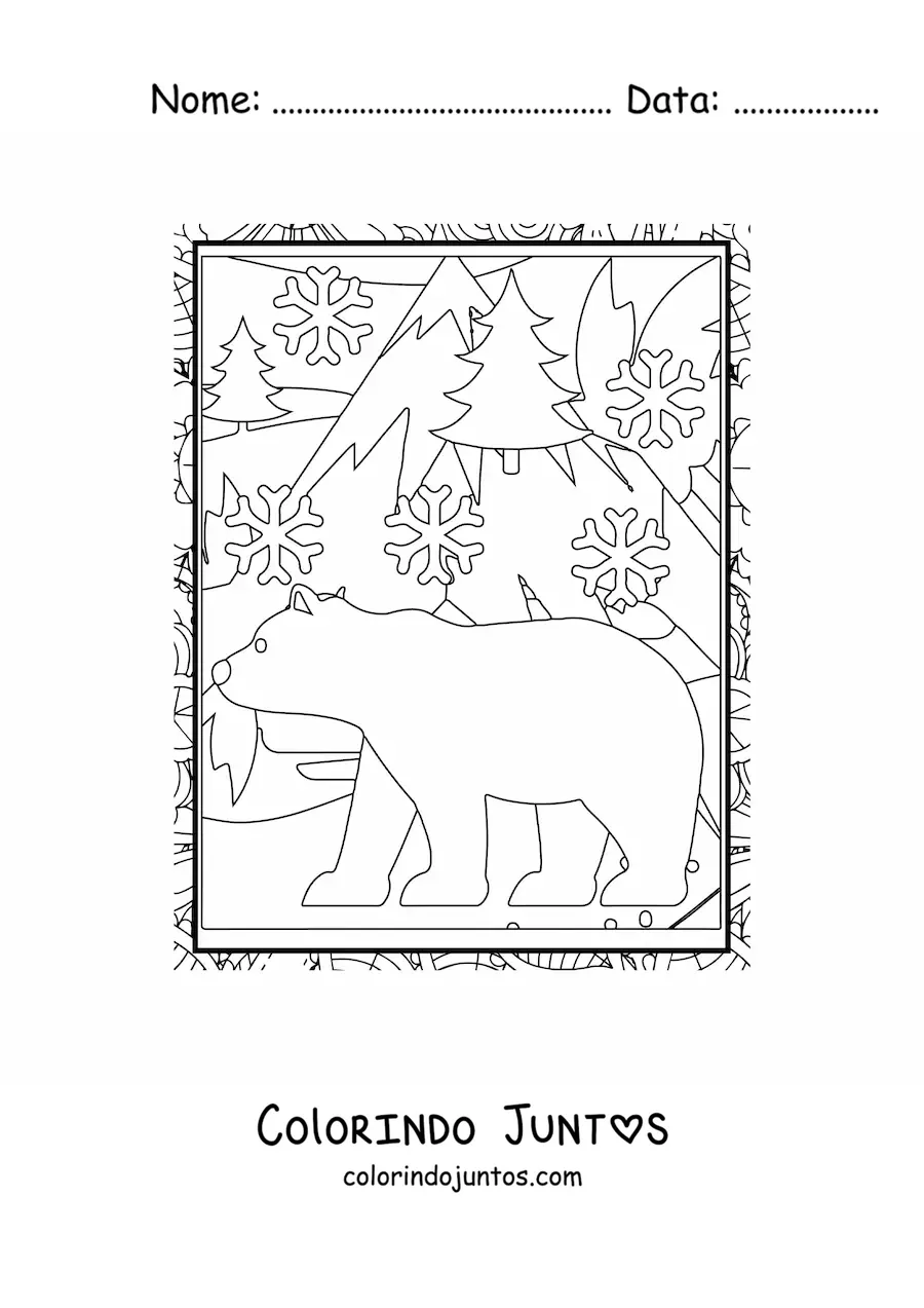 Desenho para colorir de um urso polar no inverno
