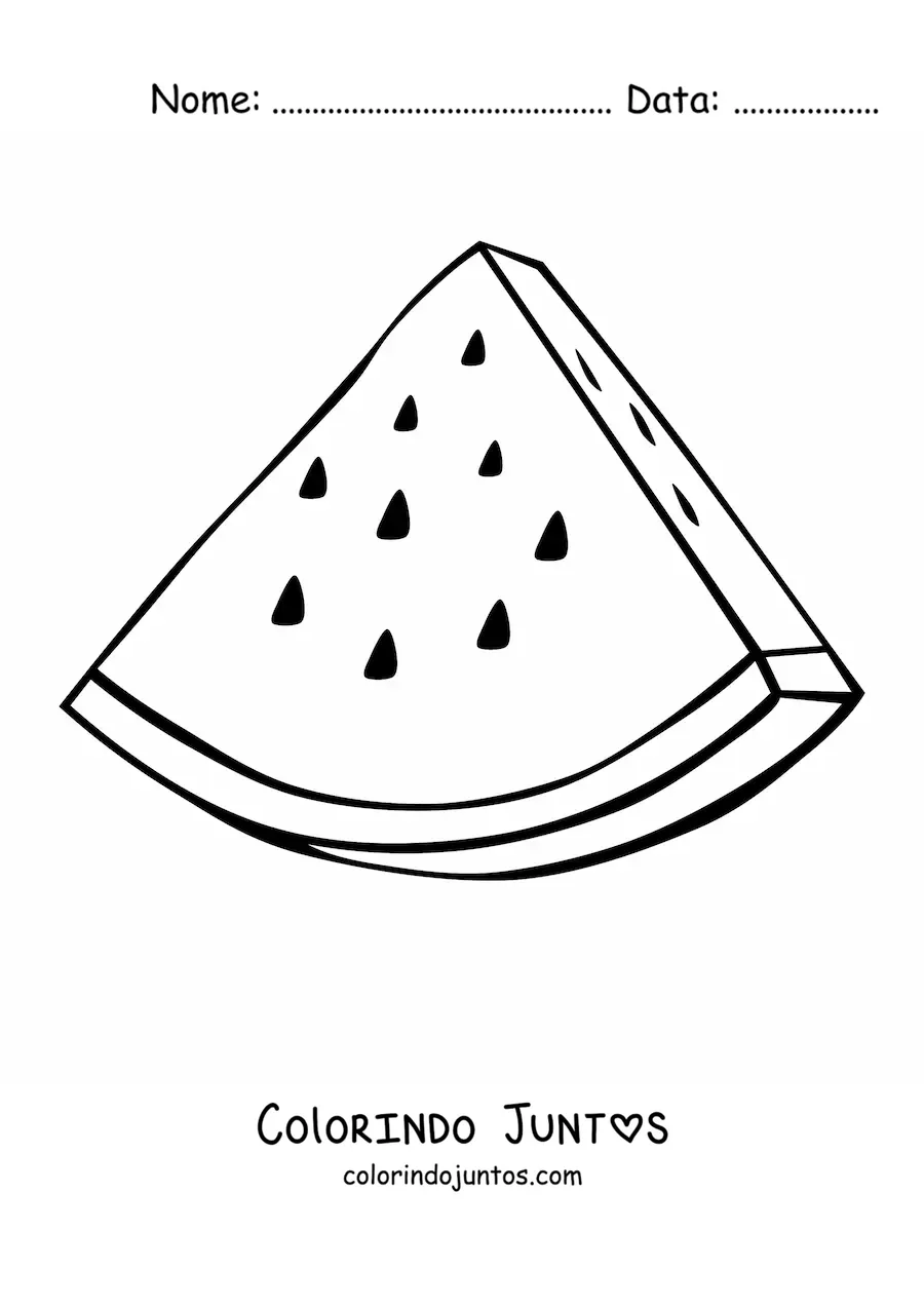 Desenho para colorir de um pedaço triangular de melancia