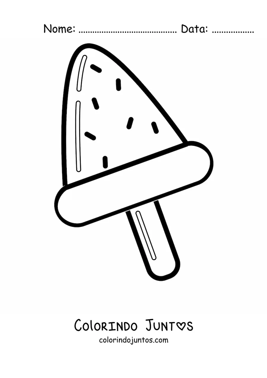 Desenho para colorir de um picolé em formato de melancia