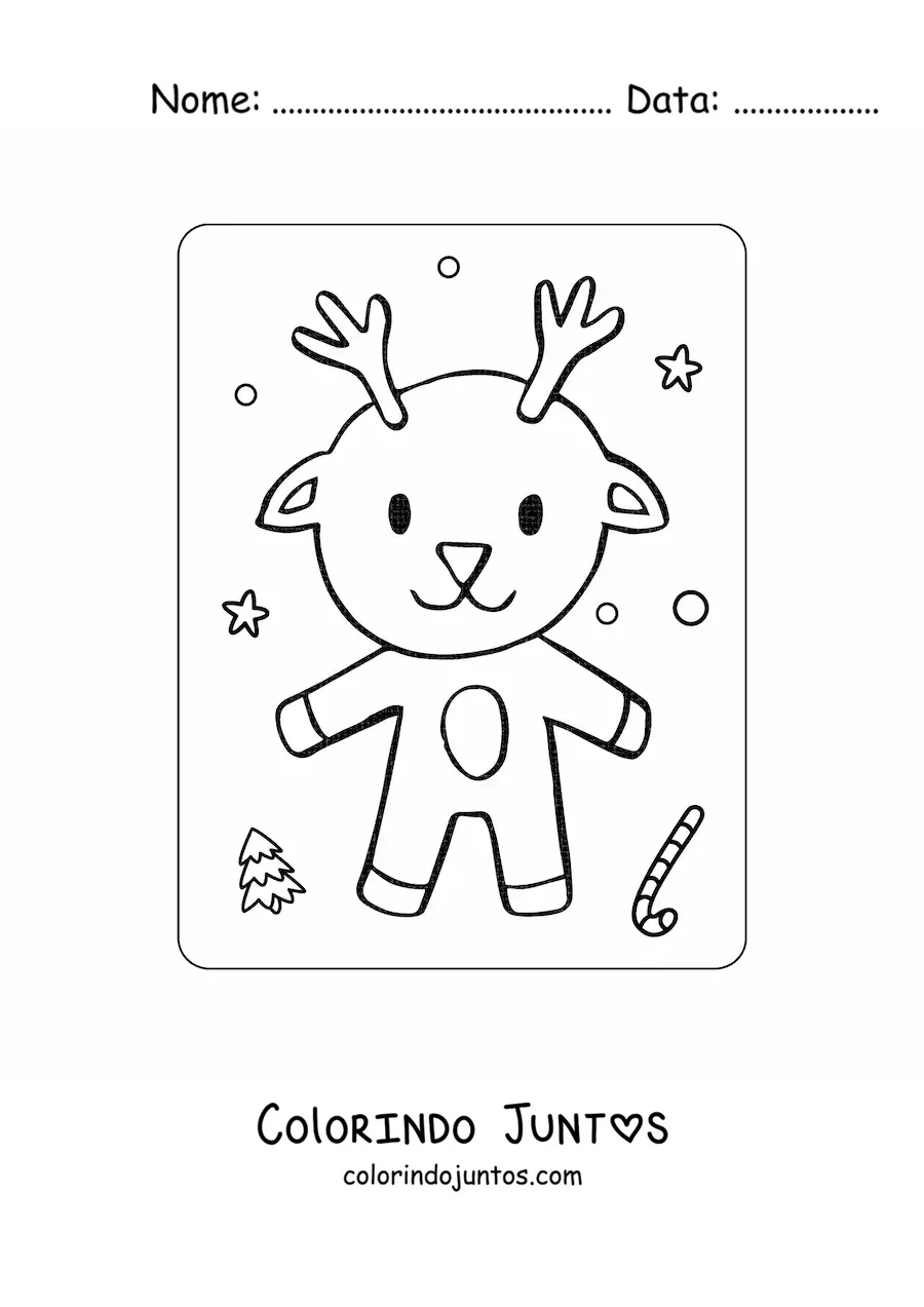 Desenho para colorir de uma rena animada feliz no inverno