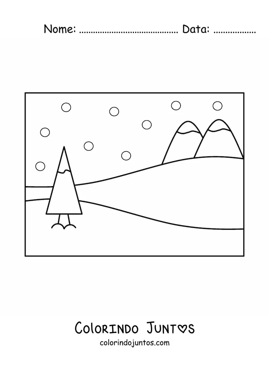 Desenho para colorir de uma floresta com pinheiros nevados