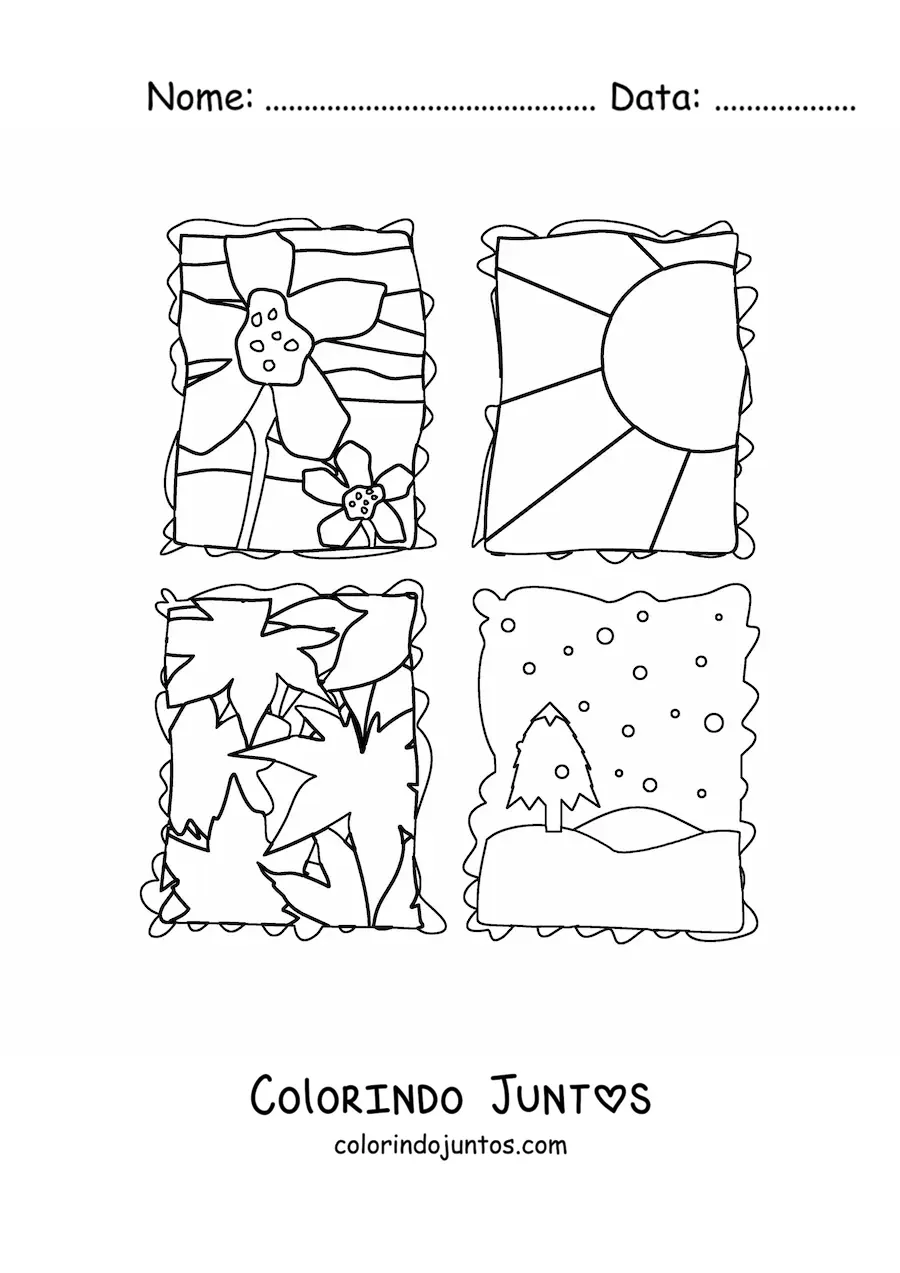 Desenho para colorir das quatro estações do ano