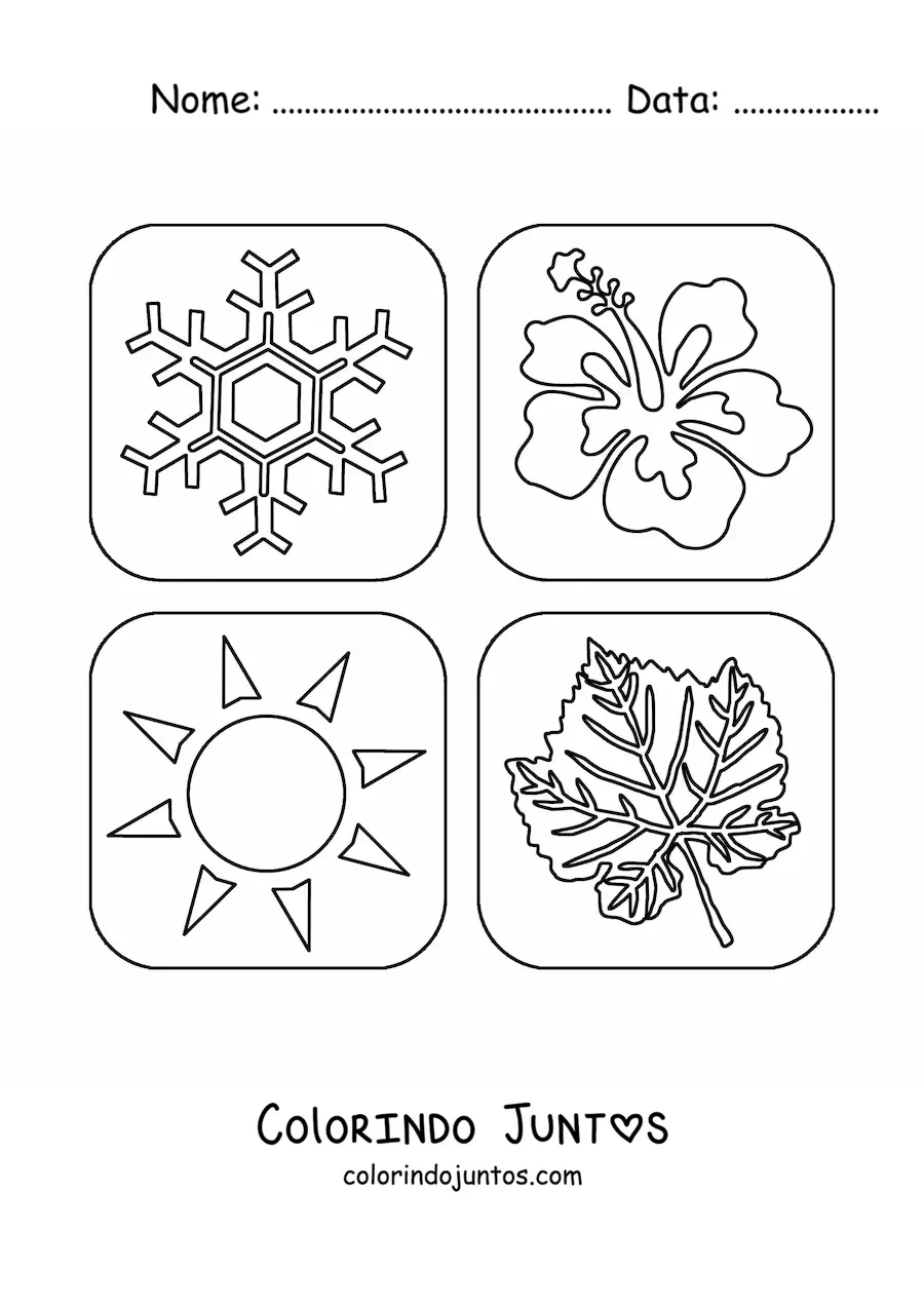 Desenho para colorir dos elementos das quatro estações
