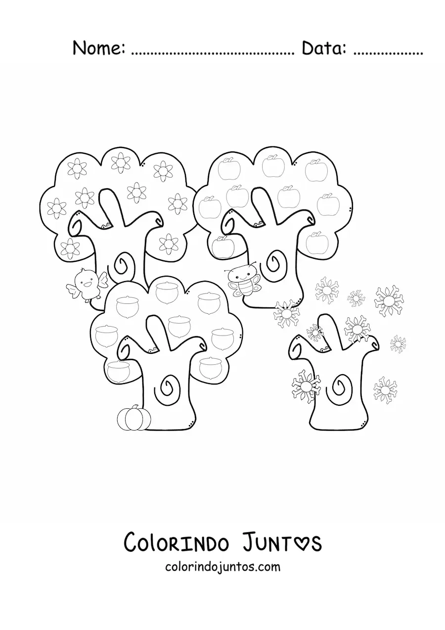 Desenho para colorir de árvores nas estações do ano