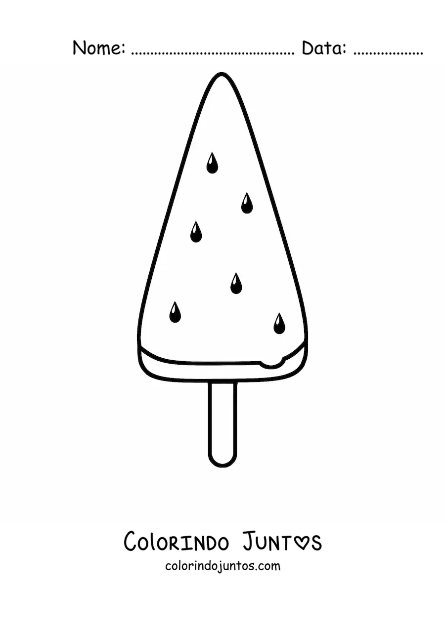 Desenho para colorir de um picolé em formato de melancia