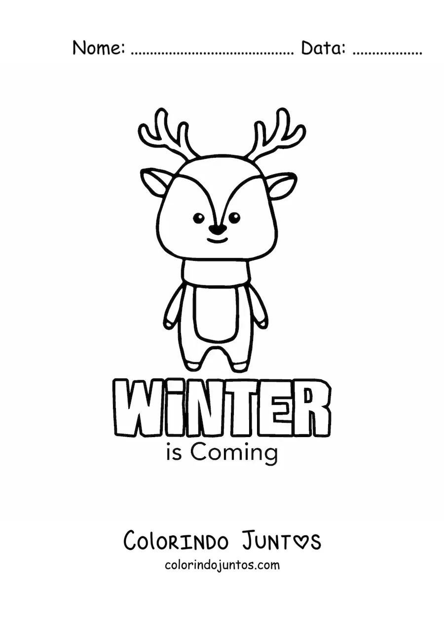 Desenho para colorir de uma rena animada e a palavra winter