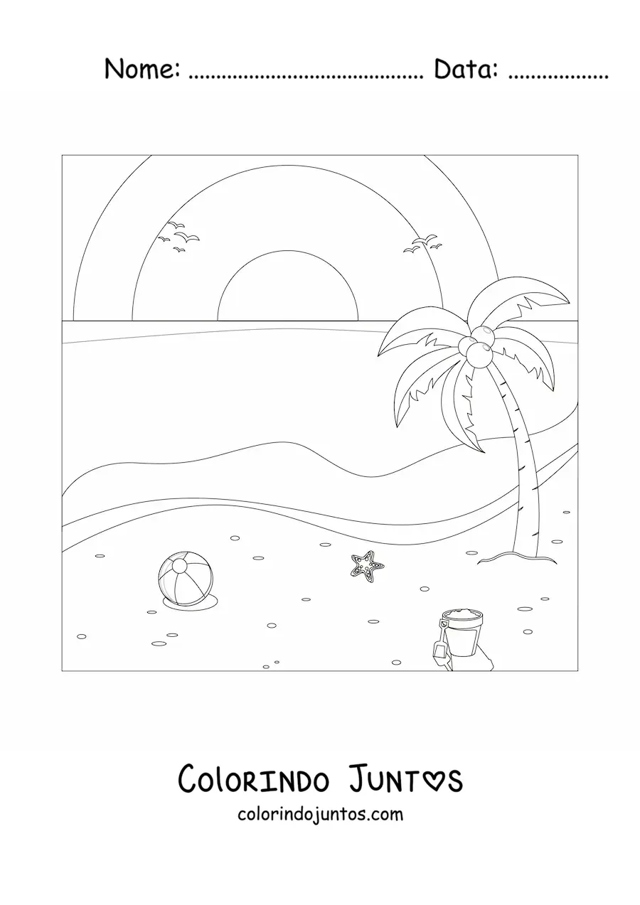 Desenho para colorir de uma paisagem de praia