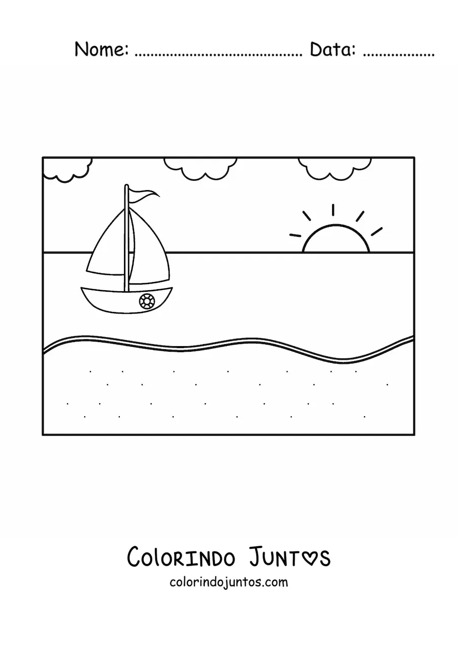 Desenho para colorir de uma praia simples